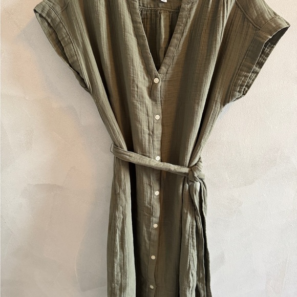 GAP - Sage Green Midi Gauze Dress with Tie Waist - Picture 4 of 6